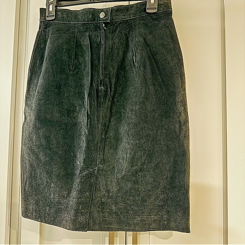100% Genuine Leather Suede Pencil Skirt Winlit Vintage Black - Picture 2 of 7